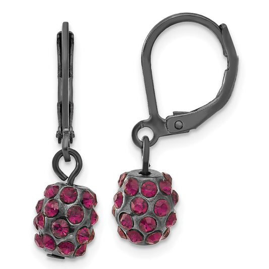 1928 Black-plated Purple Glass Stone Ball Leverback Earrings