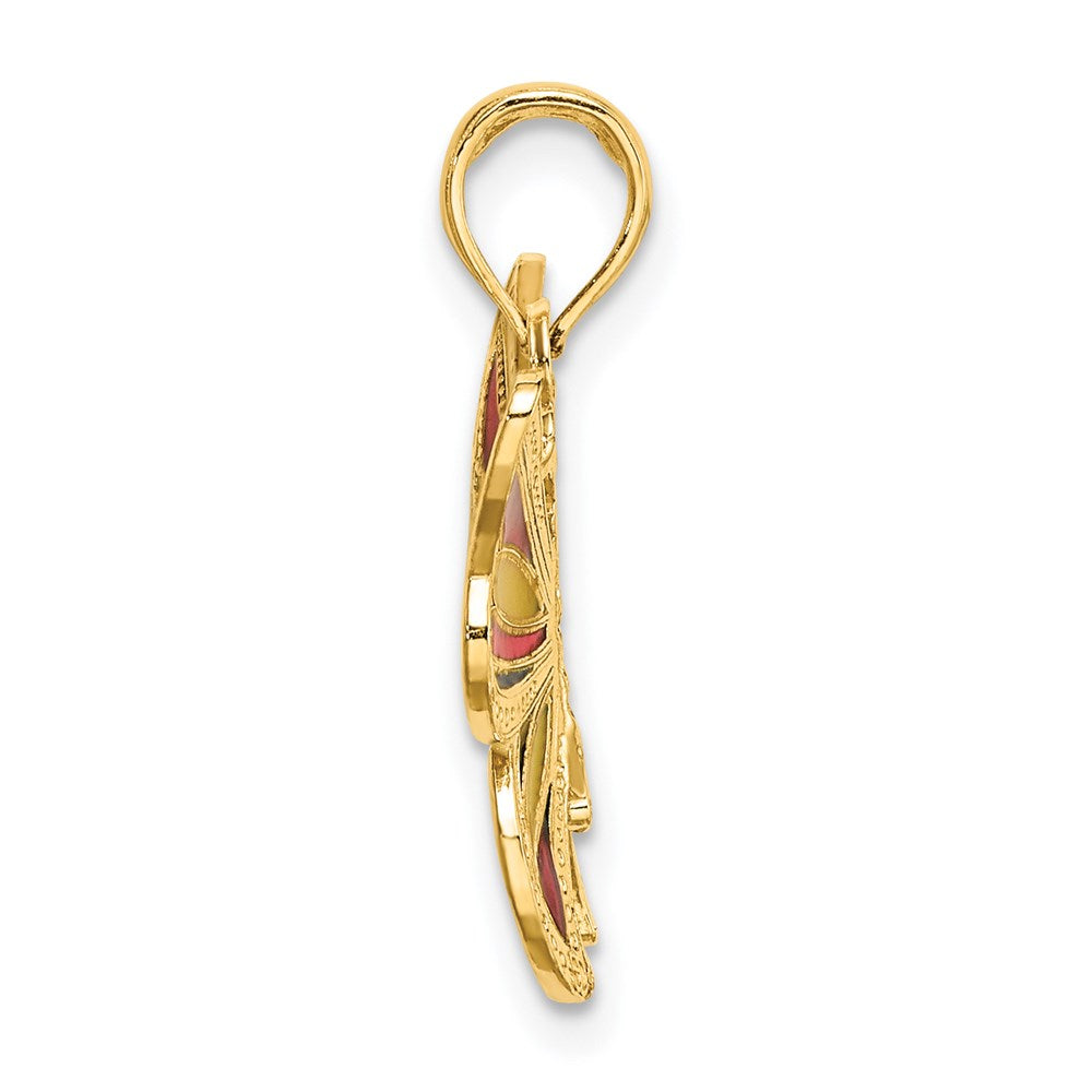 14K w/Multi-Color Enameled Beaded Wings Butterfly Charm