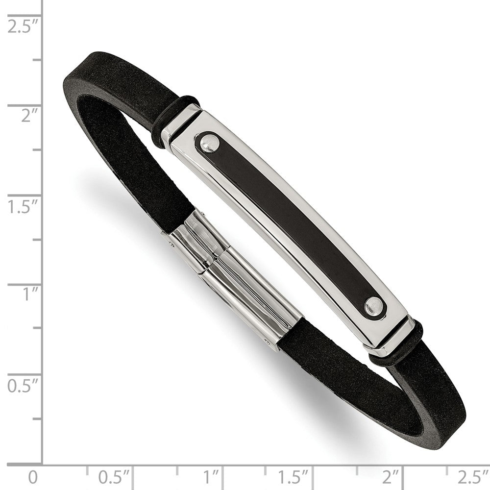Stainless Steel Polished Black IP-plated Black Rubber 8.25in Bracelet 8.25 inches