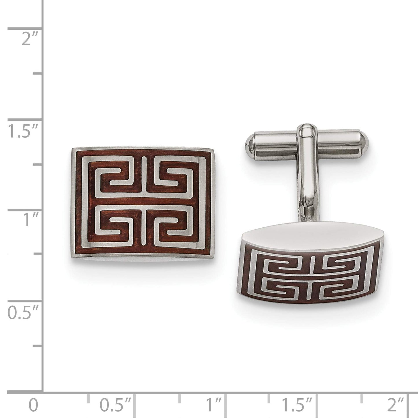 Stainless Steel Polished Wood Inlay Cuff Links