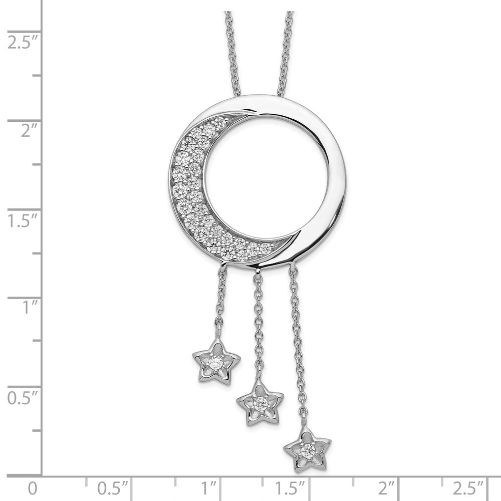 Sentimental Expressions Sterling Silver Rhodium-plated CZ I Promise You the Moon and Stars 18in Necklace 18 Inches
