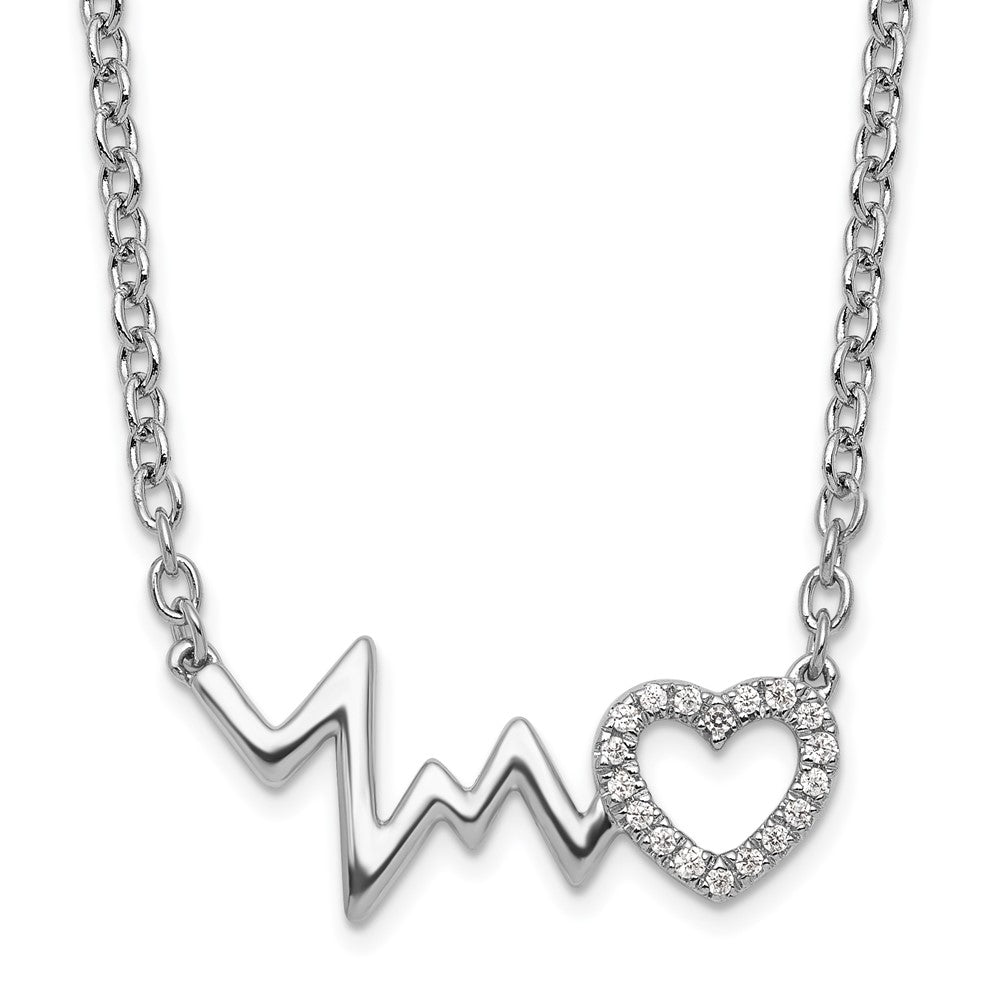 White Ice Sterling Silver Rhodium-plated 18 Inch Diamond Heart with Heartbeat Necklace 18 Inches