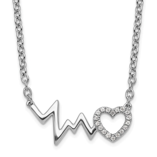 White Ice Sterling Silver Rhodium-plated 18 Inch Diamond Heart with Heartbeat Necklace 18 Inches