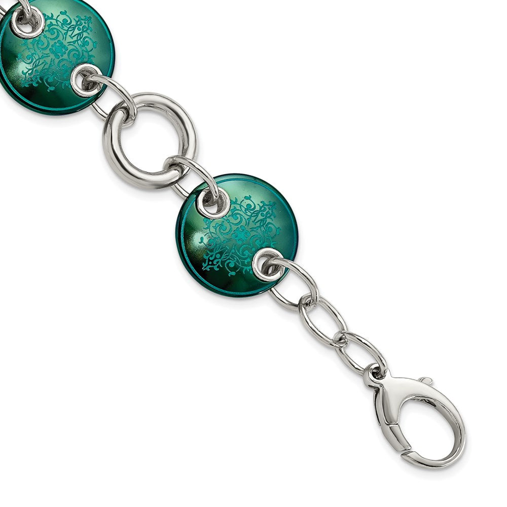 Edward Mirell Black Ti & Sterling Silver Anodized Teal Bracelet