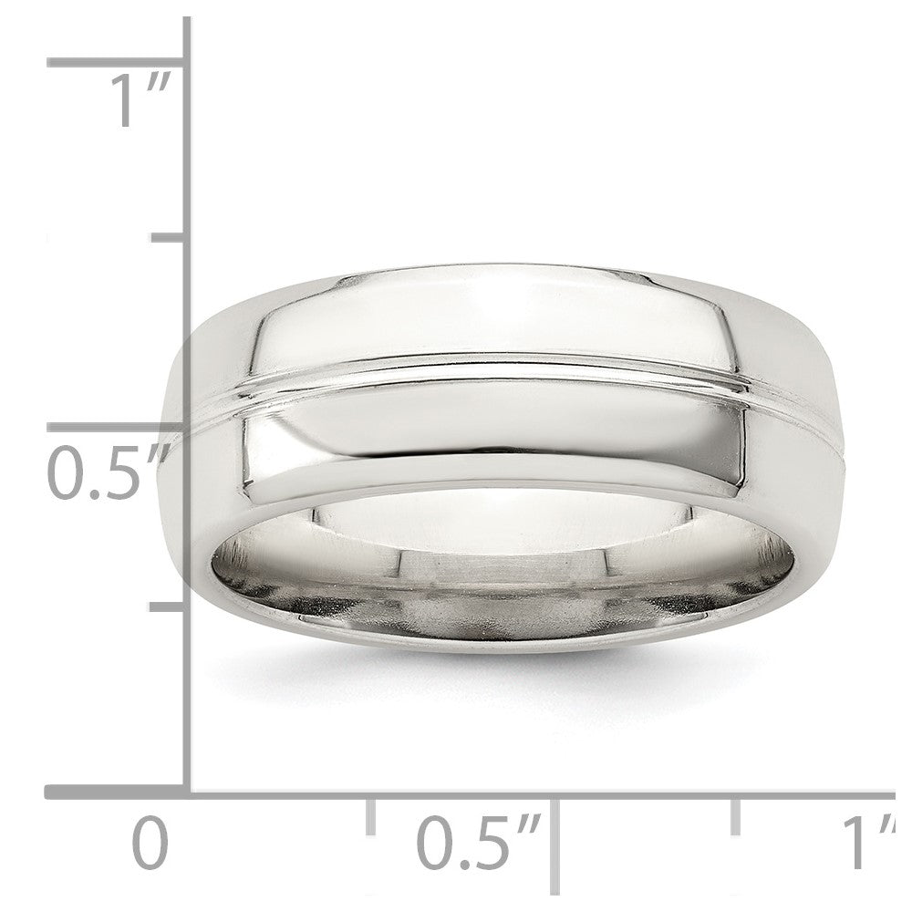 Sterling Silver 7mm Polished Domed Grooved Fancy Band Size 13.5