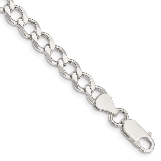 Sterling Silver 6.7mm Semi-solid Flat Curb Chain 7 inches