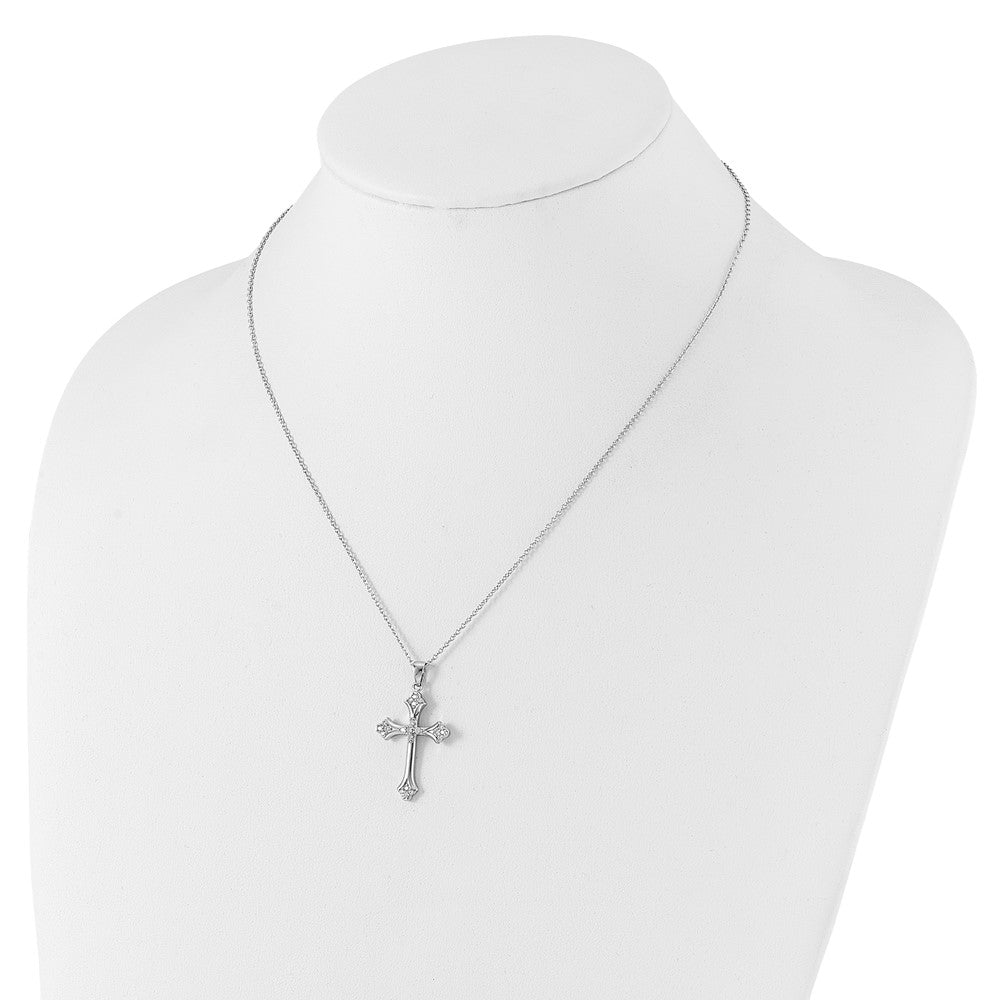 Cheryl M Sterling Silver Rhodium-plated Brilliant-cut CZ Cross 18 Inch Necklace with 2 Inch Extender