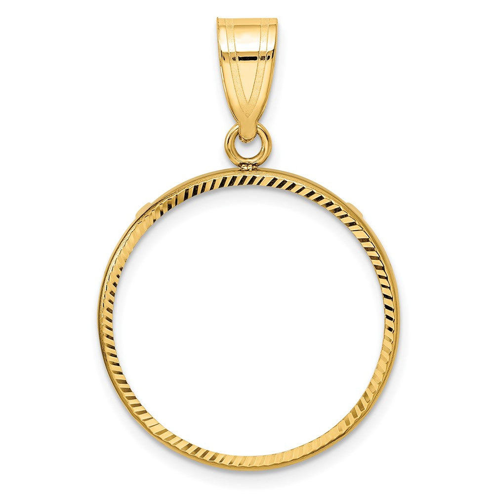 Wideband Distinguished Coin Jewelry 14k Polished and Diamond-cut 21.6mm Prong Coin Bezel Pendant