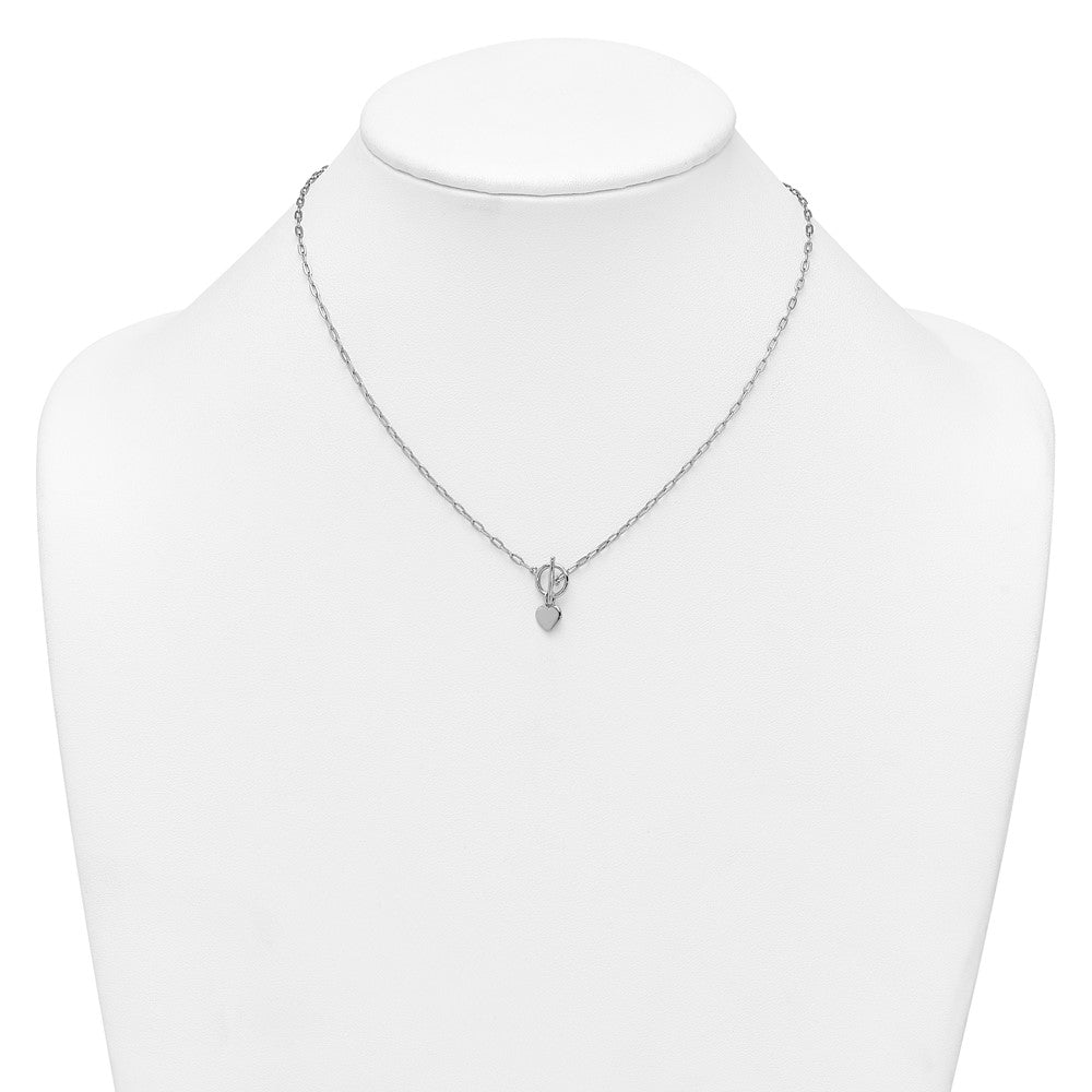 Sterling Silver Rhodium-plated Polished Heart Dangle Paperclip Link 16 Inch with 2 Inch Extension Necklace 16 Inches