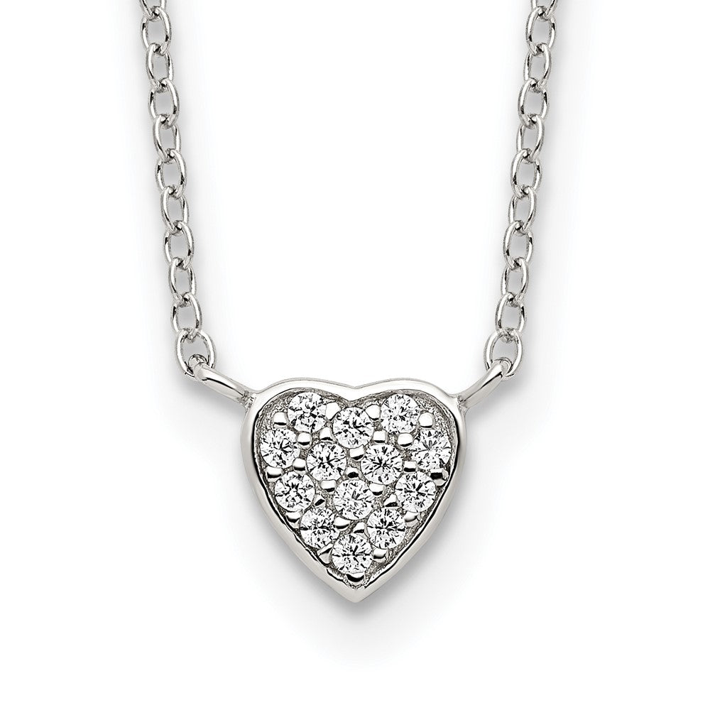Sterling Silver Rhodium-plated Polished CZ Heart 16 inch Necklace 16 Inches