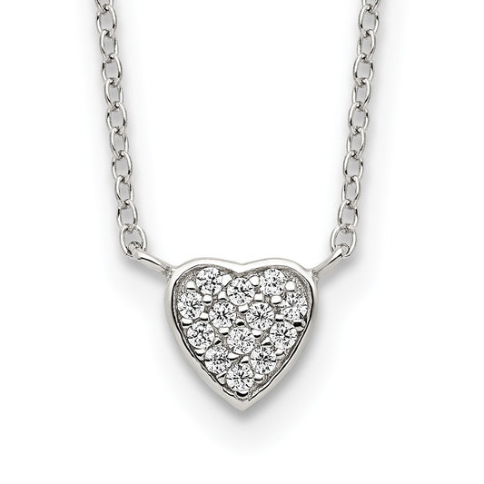 Sterling Silver Rhodium-plated Polished CZ Heart 16 inch Necklace 16 Inches