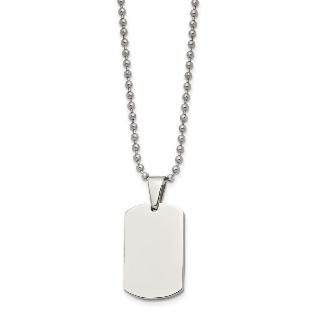 Stainless Steel Brushed & Polished 4mm Reversible Dog Tag 24in Necklace