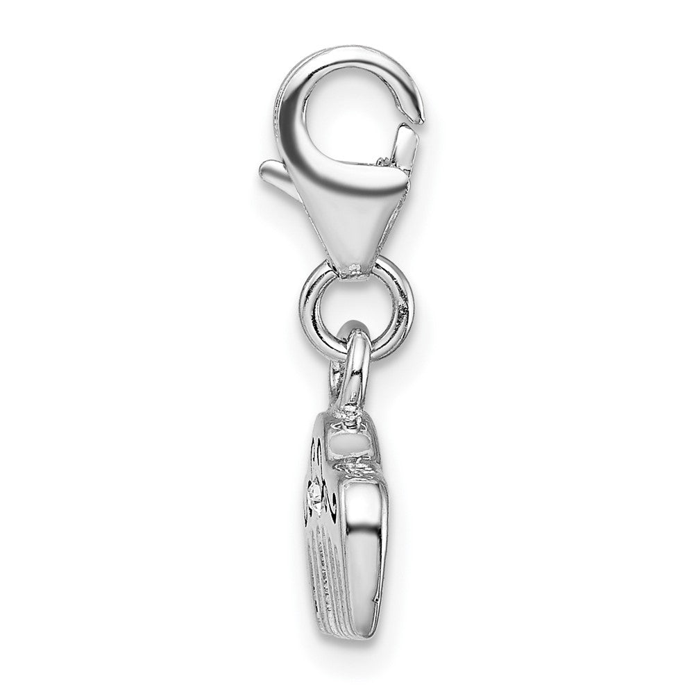 Amore La Vita Sterling Silver Rhodium-plated Polished 3-D Crystal and Enameled Comb Charm with Fancy Lobster Clasp