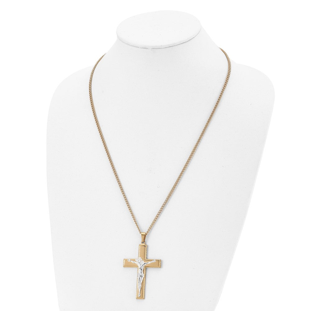 Stainless Steel Polished Yellow IP-plated Crucifix 24in Necklace