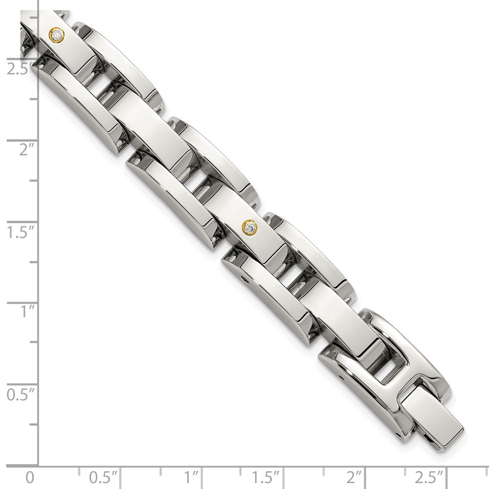 Chisel Stainless Steel Polished with 14K Gold Accent and 1/15ct. Diamond 8.25 inch Link Bracelet 8.25 inches
