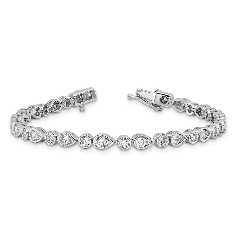 Cheryl M Sterling Silver Rhodium-plated Polished Bezel Set Round and Pear CZ Bracelet 7.25 inches