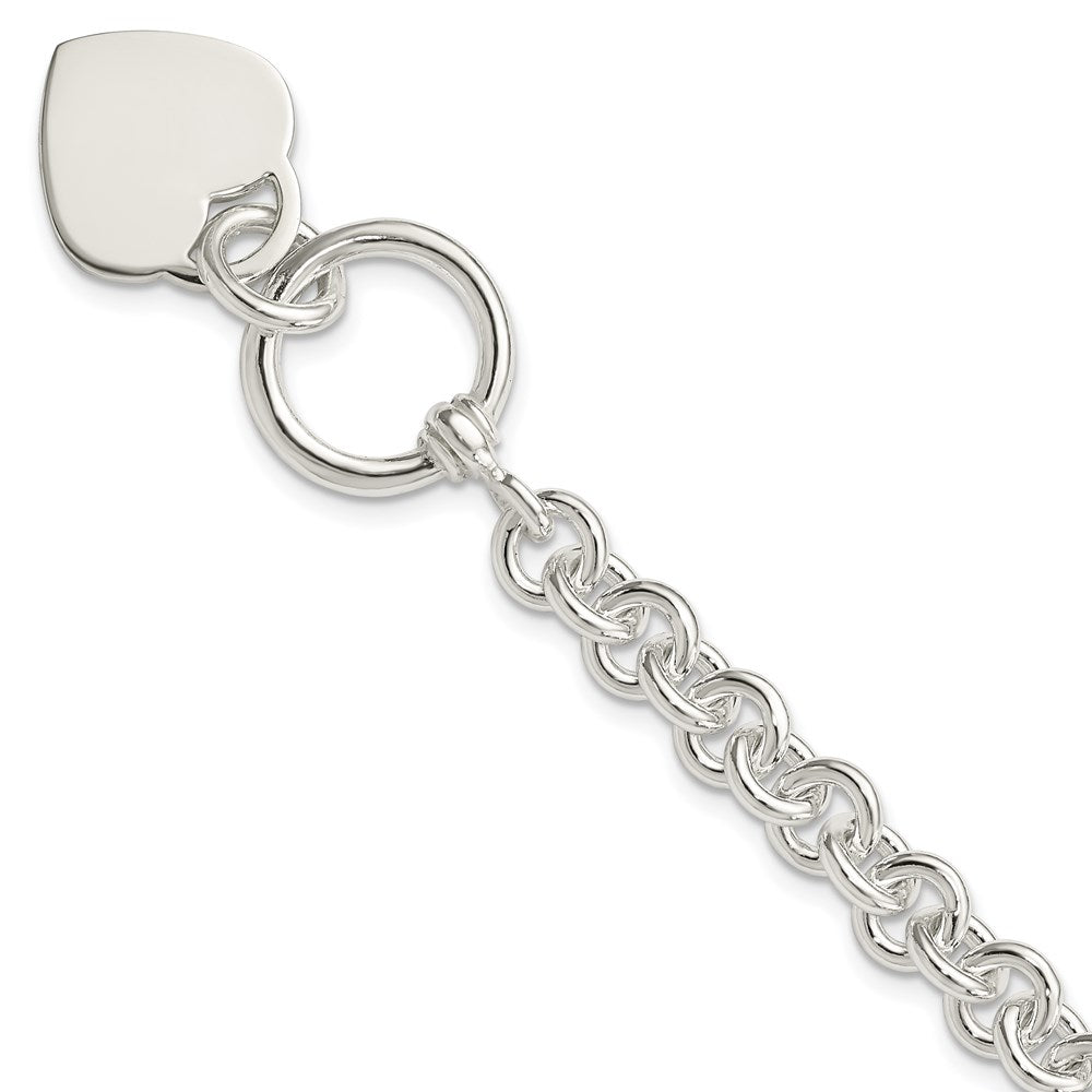 Sterling Silver Engraveable Heart Disc on Fancy Link Toggle Bracelet 7.75 inches