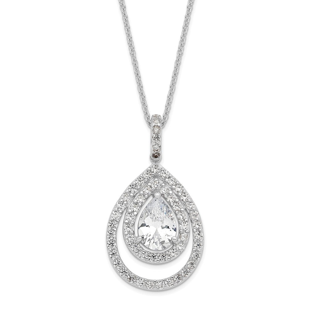 Cheryl M Sterling Silver Rhodium-plated Brilliant-cut CZ Double Halo Pear Shaped 18 Inch Necklace 18 Inches