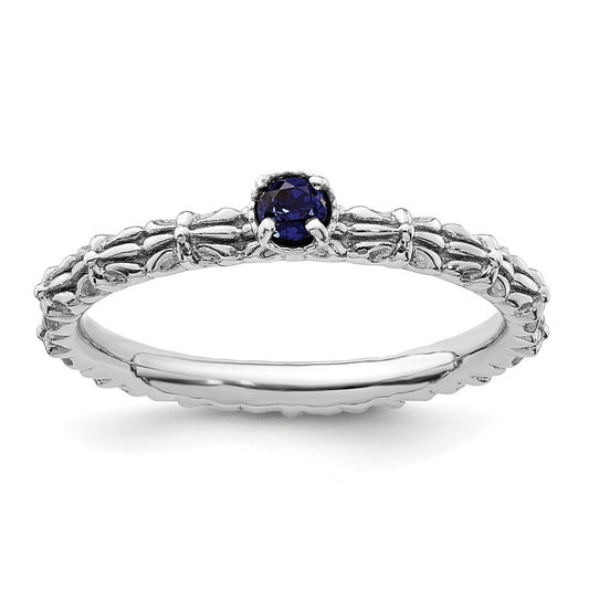 Sterling Silver Stackable Expressions Created Sapphire Single Stone Ring Size -8