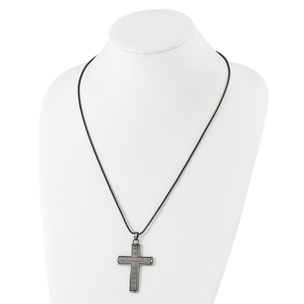 Stainless Steel Antiqued Textured Cross 24in Necklace