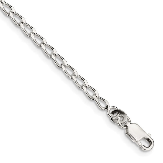 Sterling Silver 2.8mm Open Elongated Link Chain Anklet 10 inches