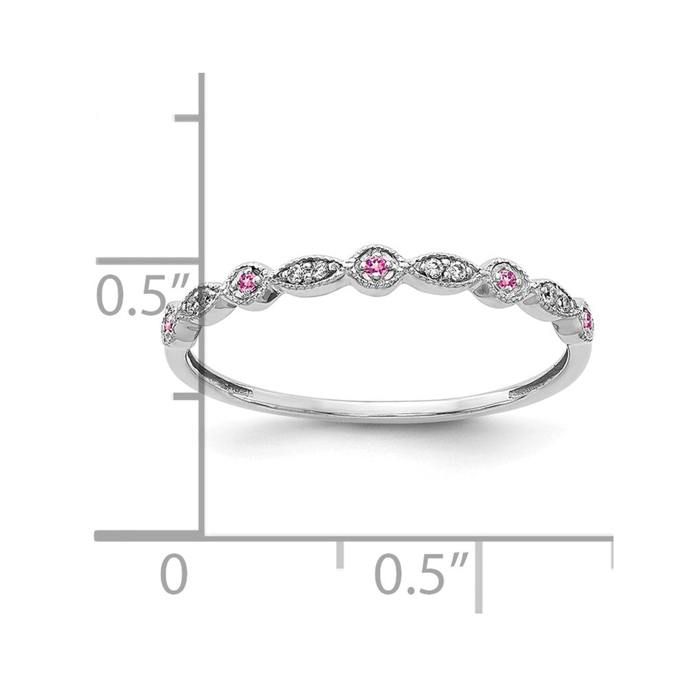 10K White Gold Diamond and Pink Sapphire Fancy Band Size 6.75