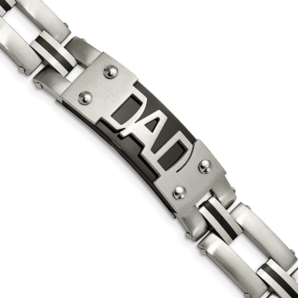 Stainless Steel 9in Brushed and Polished Black IP-plated DAD Bracelet 9 inches