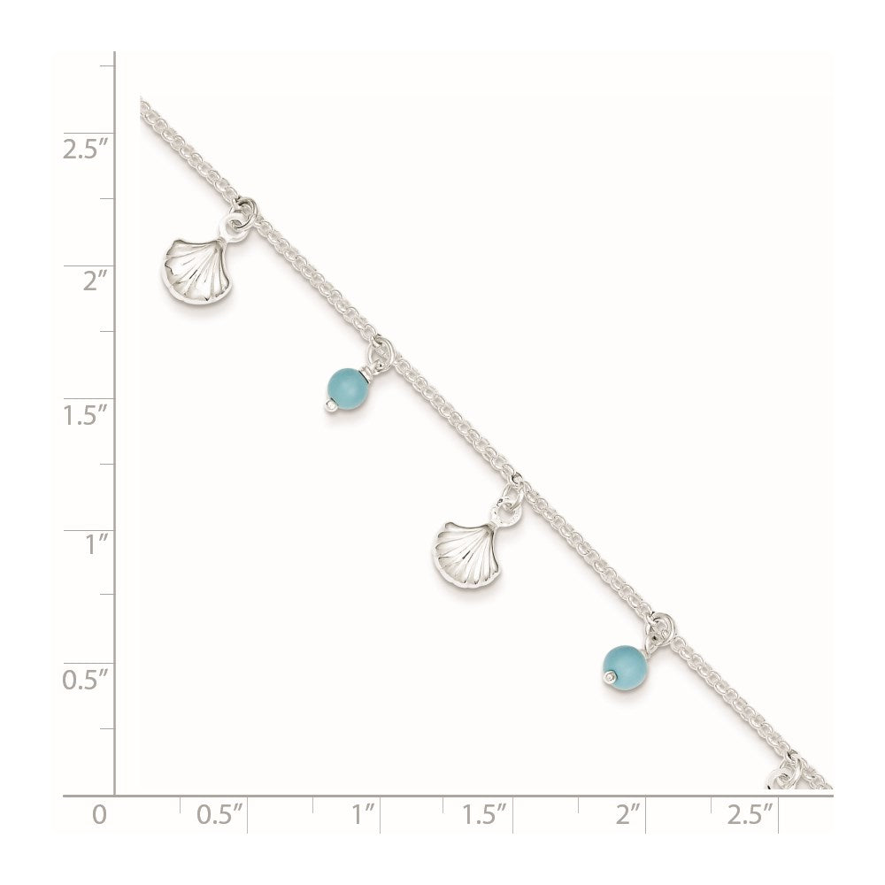 Sterling Silver Polished Shell and Turquoise 9in Plus 1in Ext. Anklet 9 inches