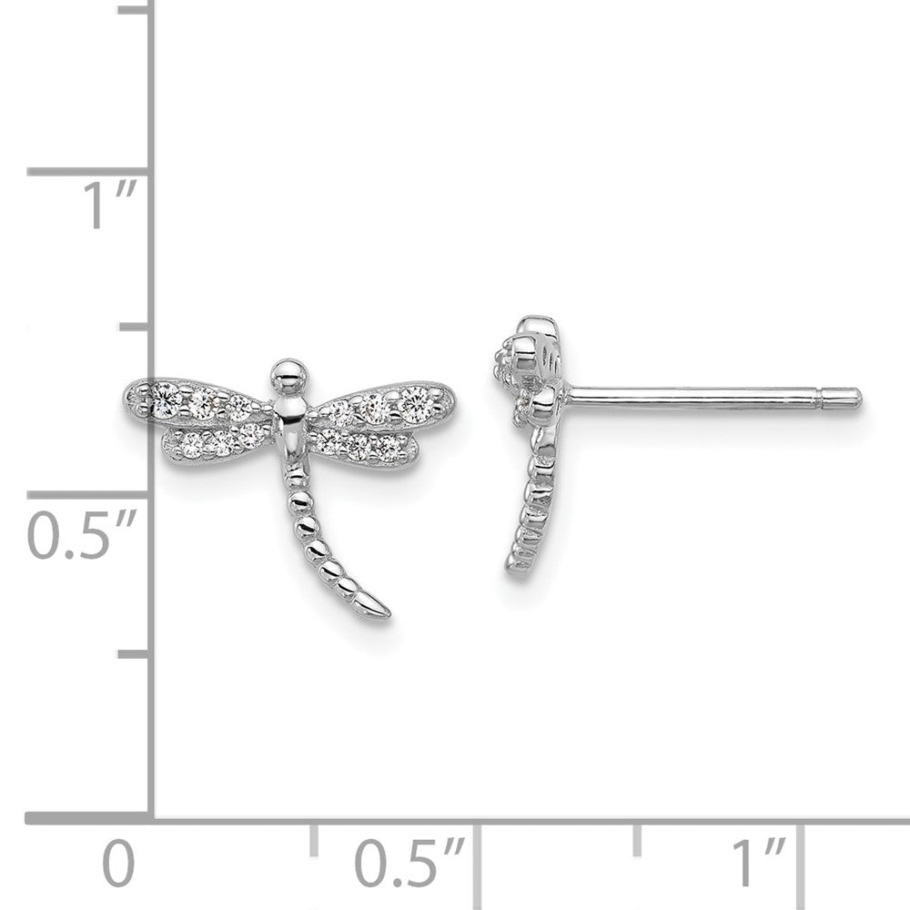 Cheryl M Sterling Silver Rhodium-plated Polished and Beaded CZ Dragonfly Post Earrings