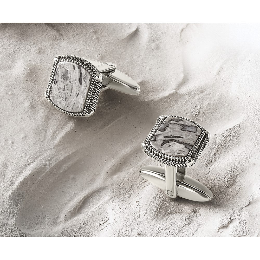 Stainless Steel Antiqued and Polished Jasper Cuff Links
