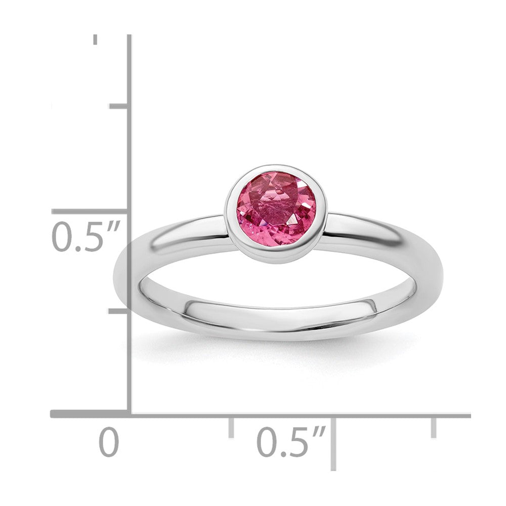 SS Stackable Expressions Low 5mm Round Pink Tourmaline Ring Size -5