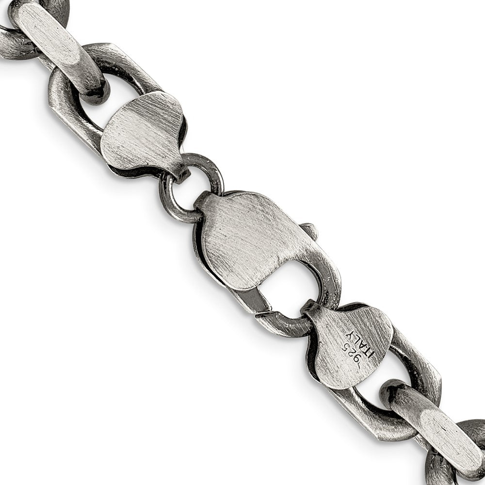 Sterling Silver Antiqued 8.6mm D/C Elongated Open Link Chain 22 Inches