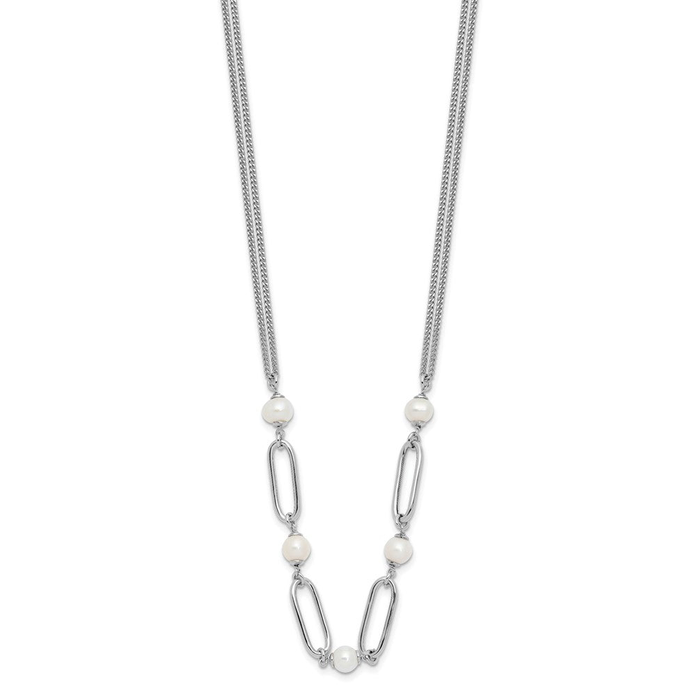 Sterling Silver RH-plated Polished FWC Pearls w/2in ext. Necklace