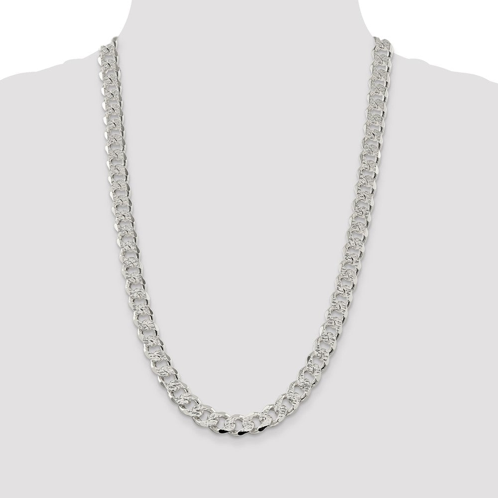 Sterling Silver 11.0mm Pav‚ Curb Chain 26 Inches