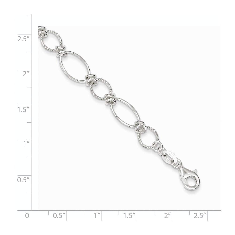 Sterling Silver Polished Textured Fancy Circle and Oval Link Bracelet 7.5 inches