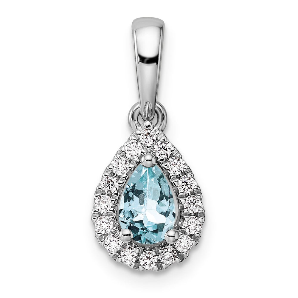 10kw Aqua & Diamond Birthstone Pendant w/ chain - Mel:S43