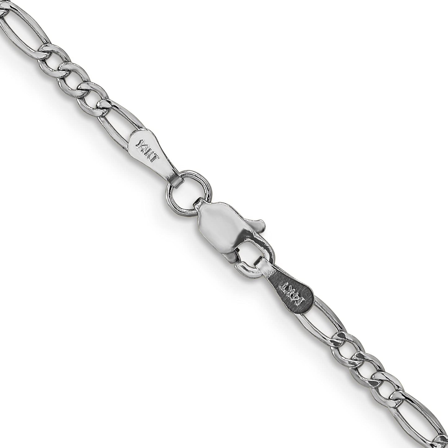 14K White Gold 10 inch 2.5mm Semi-Solid Figaro with Lobster Clasp Chain