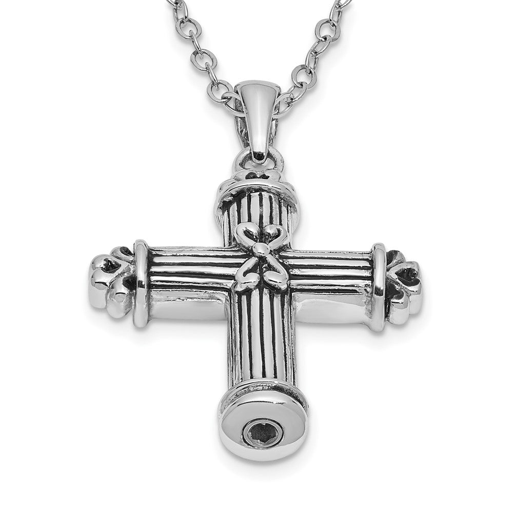 Sentimental Expressions Sterling Silver Rhodium-plated Antiqued Cross Ash Holder 18 Inch Necklace 18 Inches