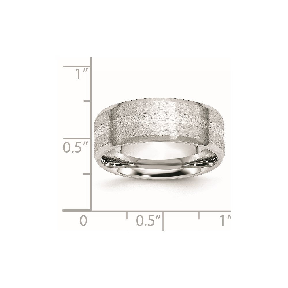 Cobalt Sterling Silver Inlay Satin/Polished Beveled Edge 8mm Band Size - 10.5