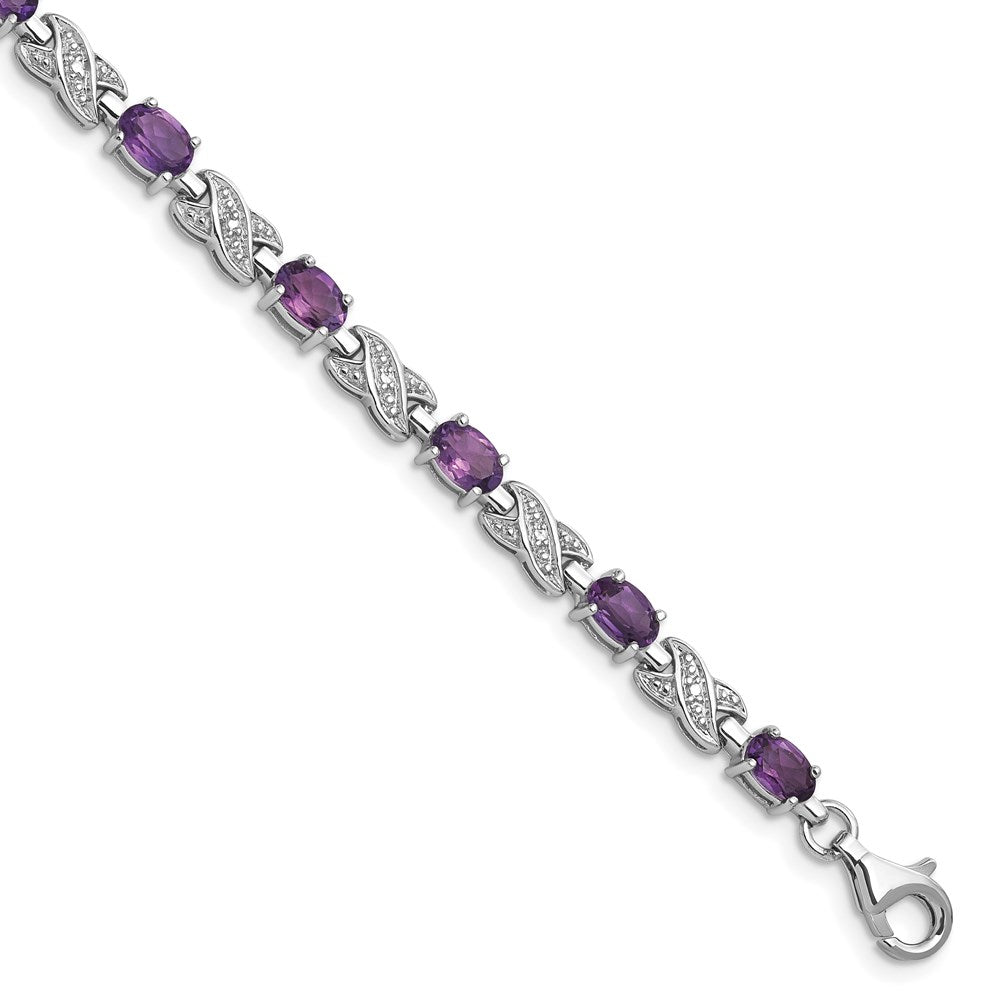 Sterling Silver Rhodium-plated Amethyst Bracelet 7 inches