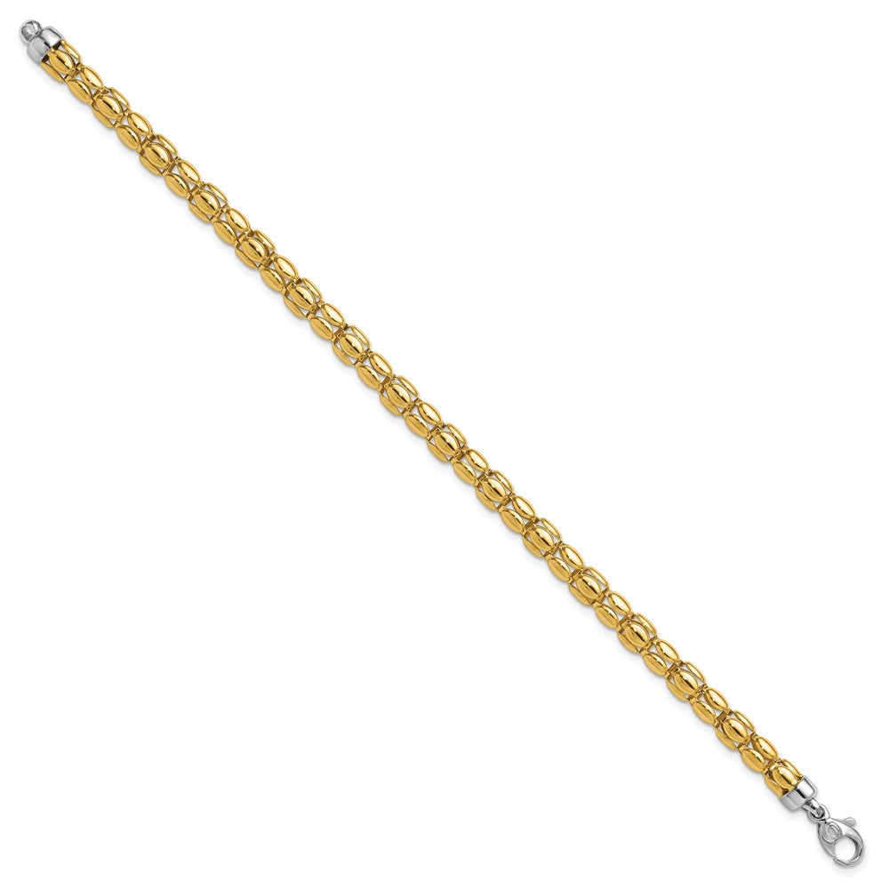 14K Two-tone Polished 5.5mm Popcorn Link Bracelet 7.5  inches