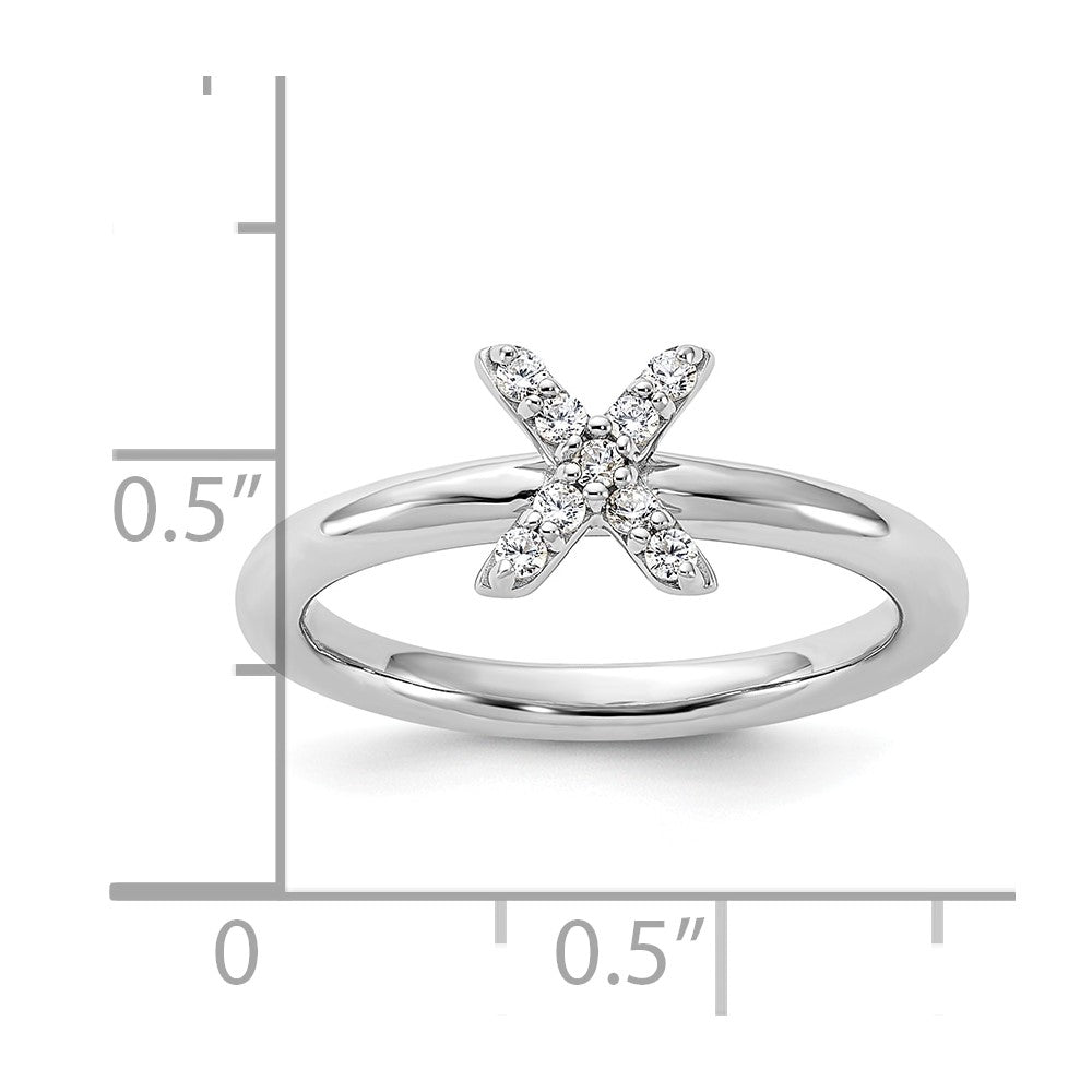 Sterling Silver Stackable Expressions Rhodium-plated CZ X Ring Size -6