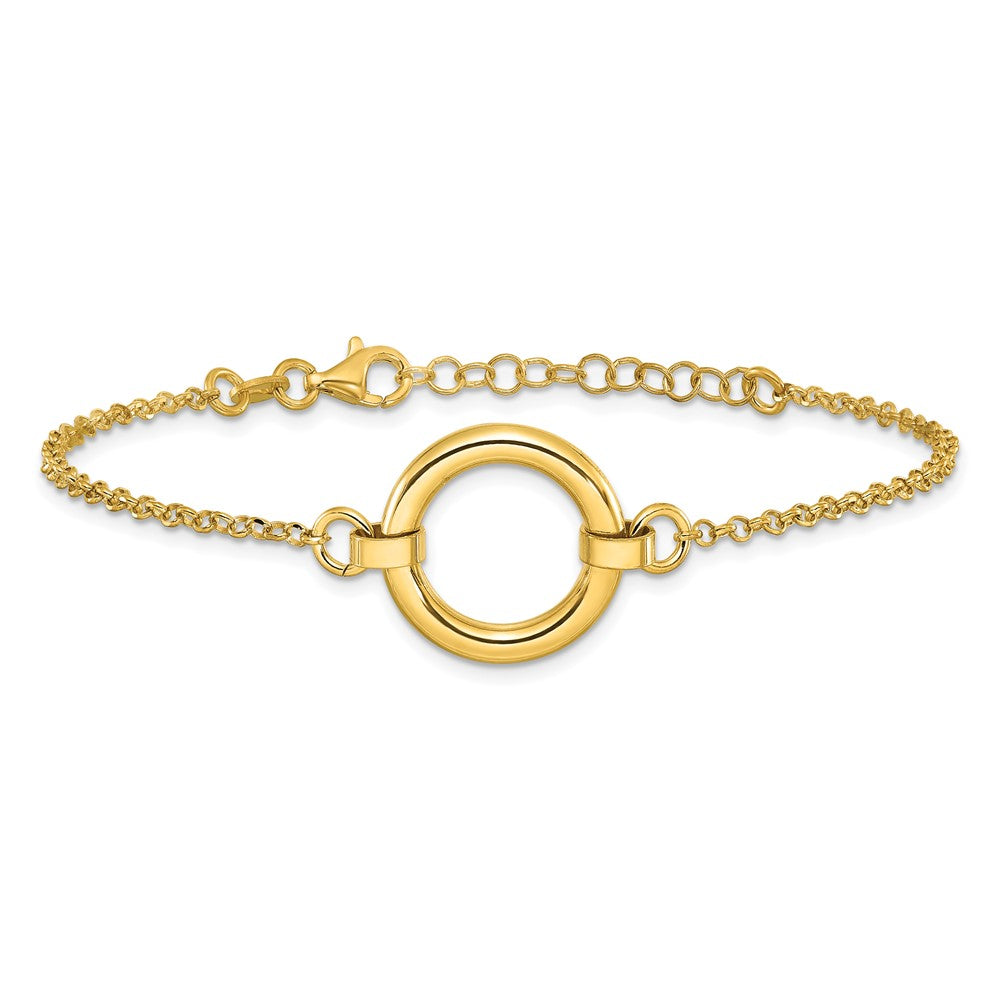 Sterling Silver Gold-tone Polished Circle w/ 1in ext. Bracelet