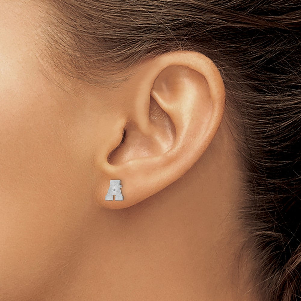 14KW Brushed  Letter A Initial Post Earrings