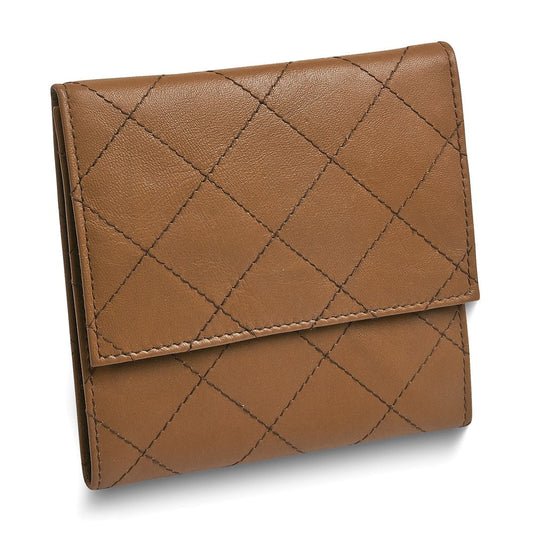 Tan Leather Satin Lined Magnetic Closure Quilted Jewelry Folder GM17728