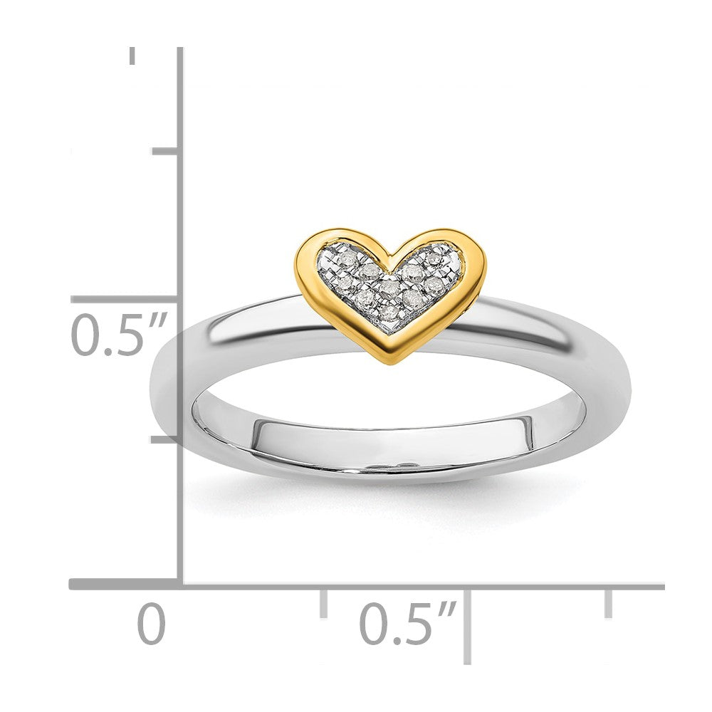 Sterling Silver Stackable Expressions Gold-plated Heart w/Diamond Ring Size -5