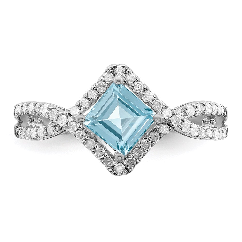 Sterling Silver Rhodium Diam. & Sky Blue Topaz Ring