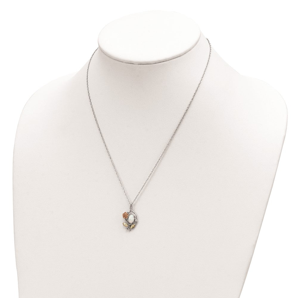 Landstrom's Mt. Rushmore Black Hills Sterling Silver 12K Gold Accents Rose and Lab Created White Opal 18 inch Spring Ring Clasp Necklace