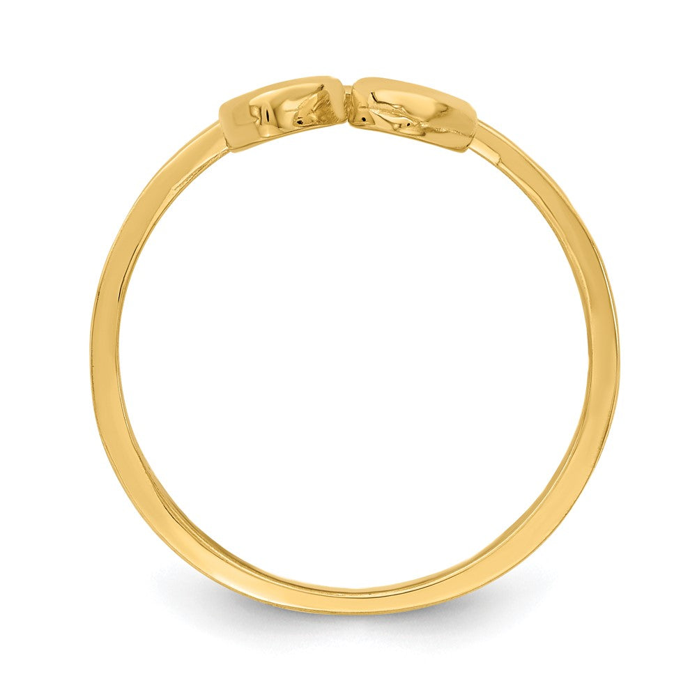 14K Double Heart Drop V Ring Size 6
