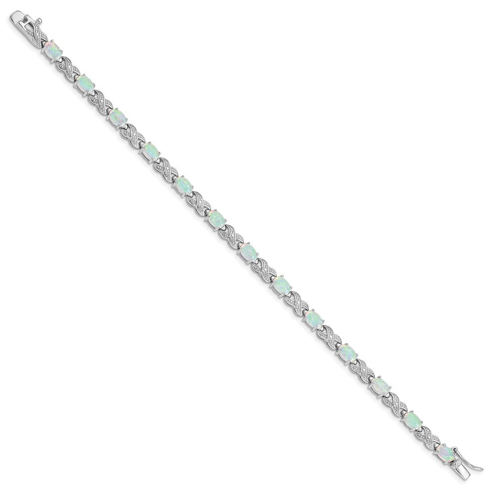 Sterling Silver Rhodium Plated 7.5inch Created Opal XO Bracelet 7.5 inches